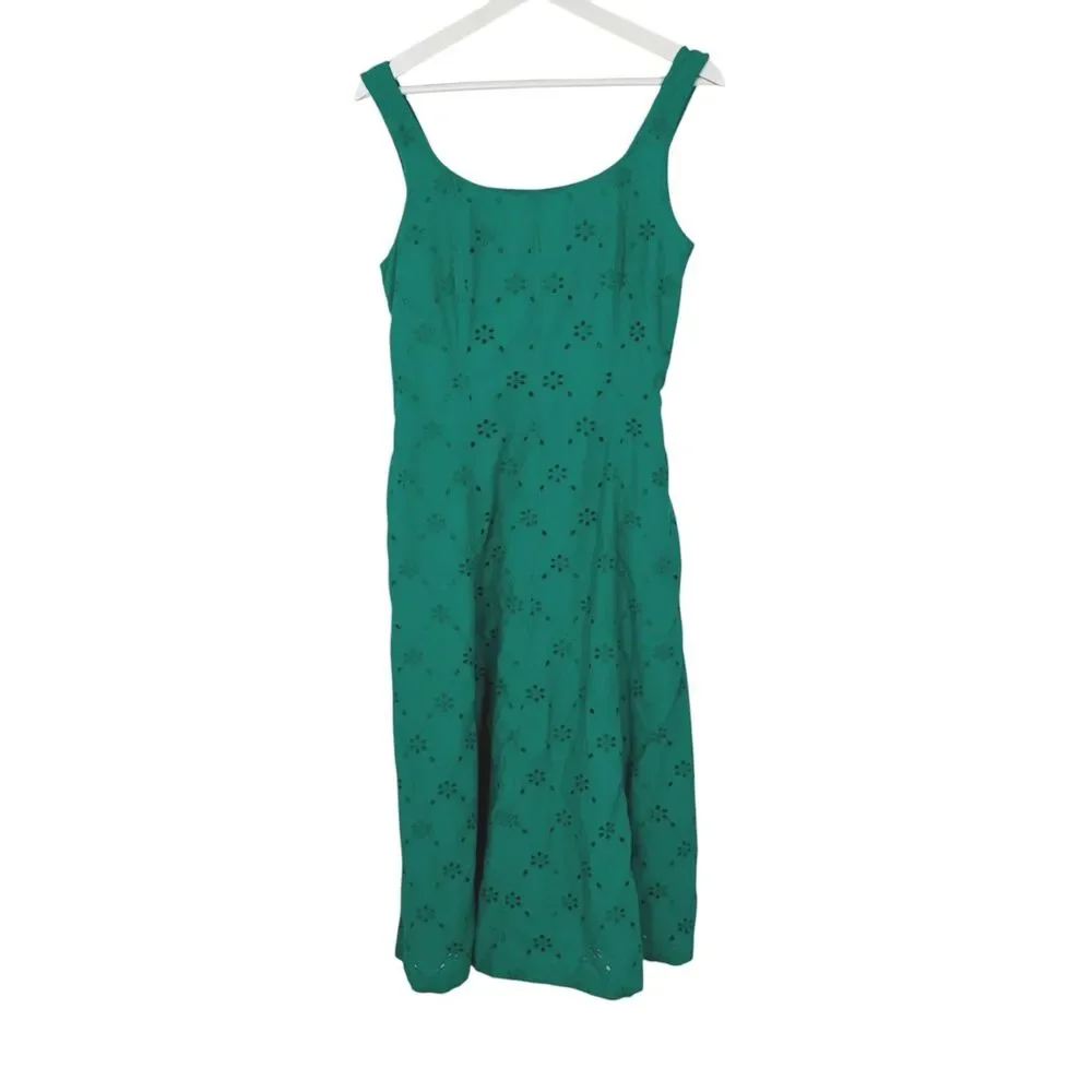 J.Crew Factory Eyelet Embroidered Midi Dress Emerald Beryl Green Size 10 CS891